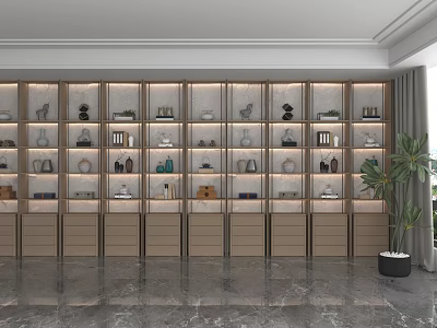 Modern Display Shelving Units With Multi layer Design And LED Lighting For Decorative Items 3d model