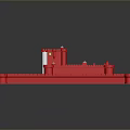 Detailed Red Building Model With White Columns And Square Base Structure