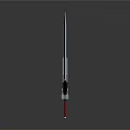 3D Rendered Metallic Sword With Blue Blade Red Hilt And Mechanical Design Details