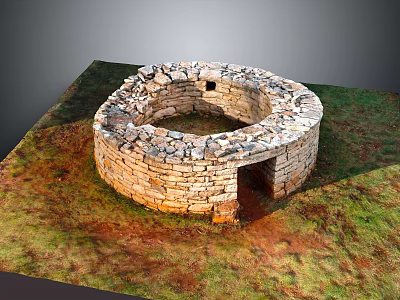 Scenic View of Ancient Circular Stone Structure on Grass and Dirt Ground 3d model