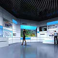 Spacious Exhibition Hall Interior With Display Walls Information Graphics And Display Stands