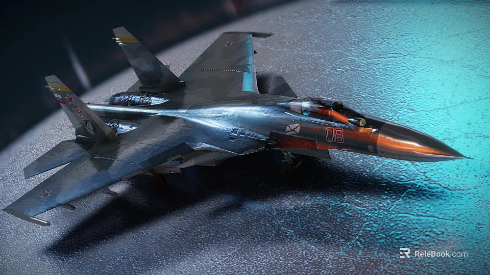 Modern Sleek Fighter Jet With Metallic Body Transparent Cockpit And Shiny Wings Parked On Tarmac 3d model 