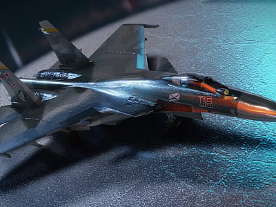 Modern Sleek Fighter Jet With Metallic Body Transparent Cockpit And Shiny Wings Parked On Tarmac 3d model