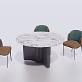 Modern Round Dining Table Set With Marble Top And Green Brown Chairs 3d model