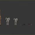 People Figures With Giraffe And Elephants In Model Scene On Reflective Surface 3d model