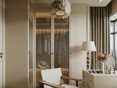 Modern Walk in Closet Interior With Glass Doors Chair And Lamp 3d model
