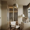 Modern Walk in Closet Interior With Glass Doors Chair And Lamp