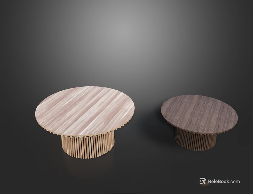 Round Wooden Coffee Tables With Striped Bases In Light And Dark Tones 3d model 