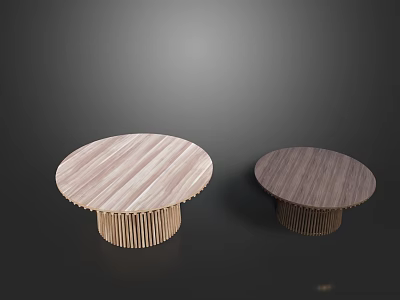 Round Wooden Coffee Tables With Striped Bases In Light And Dark Tones 3d model