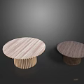 Round Wooden Coffee Tables With Striped Bases In Light And Dark Tones