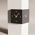 Modern Double Sided Cube Clock With Black Surface And Gold Numbers On White Column 3d model
