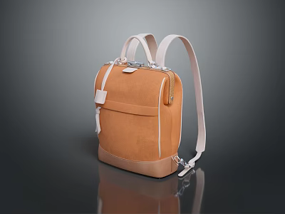 Functional Brown Canvas Backpack With Minimalist Design White Straps And Zipper Pocket 3d model