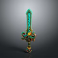 Fantasy Sword Green Blade With Blue Glowing Patterns Octopus Tentacle And Spiral Decorated Hilt