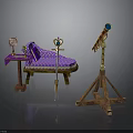 Elegant Decorative Interior With Purple Sofa Gold Accents Small Table Mirror Scepter And Brass Telescope