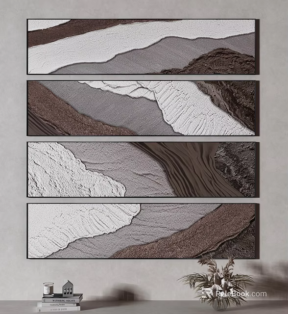 Modern Abstract Wall Art With Vertical Panels Gray White Brown Textured Design 3d model