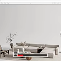 Modern Light Gray Sofa and Round Coffee Table Set with Decorative Plants and Floor Lamp