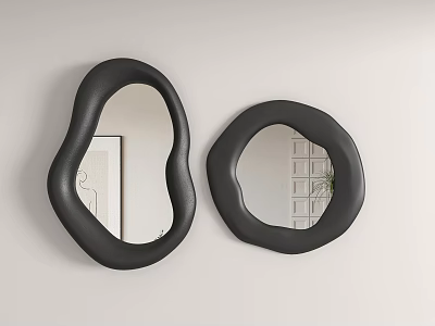 Set of Two Black Irregular Shaped Wall Mirrors With Modern Design 3d model