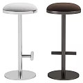 Modern Round Seat Bar Stools with Black and Silver Metal Legs and Footrests