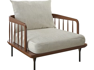 Modern Accent Chair with Wooden Frame Light Gray Cushion and Metal Legs 3d model