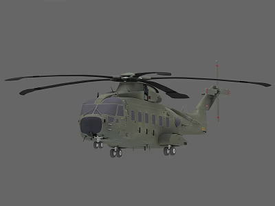 Military Green Helicopter With Large Rotors And Transport Aircraft Design 3d model