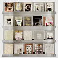 Books and Magazines on Metal Shelf with Various Covers Including Design Art and Lifestyle