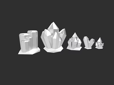 White Crystal Geometric Shapes In Different Sizes Arranged On Dark Background 3d model