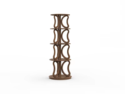 Modern Wooden Standing Decorative Shelf Featuring Curved Design And Multiple Tiers 3d model