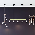 Contemporary Pendant Lights Showcasing Various Designs With Spherical Bulbs Curved Metal Arms And Wooden Strips