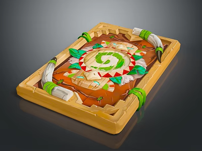 Decorative Wooden Tray With Central Green Spiral And Colorful Geometric Decorations 3d model