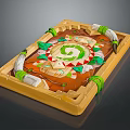 Decorative Wooden Tray With Central Green Spiral And Colorful Geometric Decorations