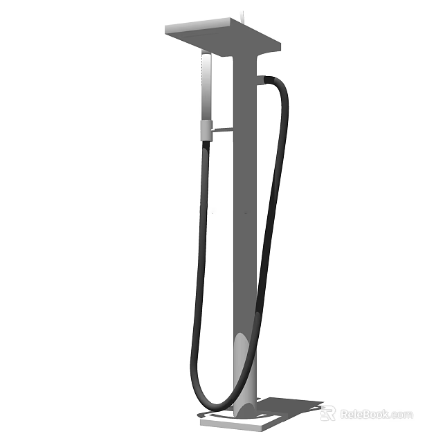 Durable Metal Water Faucet Mounted on Gray Vertical Column with Black Hose 3d model 