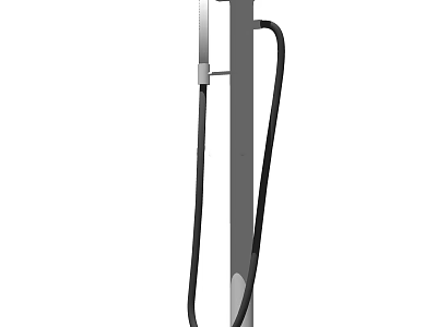 Durable Metal Water Faucet Mounted on Gray Vertical Column with Black Hose 3d model