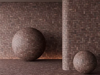Building Exterior Wall With Brick Cladding Spherical Structures And Cylindrical Column Design 3d model