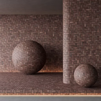 Building Exterior Wall With Brick Cladding Spherical Structures And Cylindrical Column Design 3d model