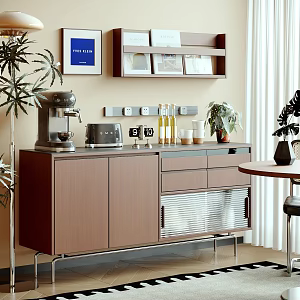 Modern Silent Sideboard Locker Coffee Machine Wine Bottle Wine Glass Ornaments Combination 3d model