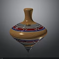Decorative Wooden Spinning Top Featuring Colorful Red Blue White Patterns And Metal Base