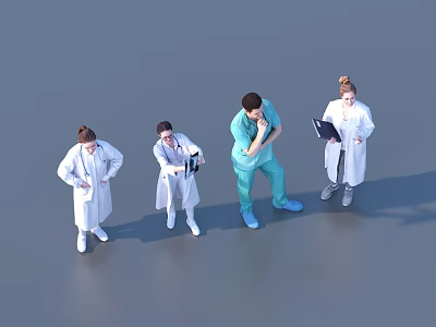 Medical Professionals In White Coats And Scrubs Discussing Patient Cases With Documents 3d model