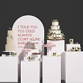Decorative Ornament Set With White Display Stands Decorative Cakes And Ornamental Sign