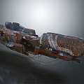Weathered Rusty Sci-Fi Spaceship With Complex Structure And Multiple Connected Modules Floating In Gray Background 3d model