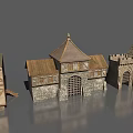 Historical Building Models With Ancient Stone Wood Structures Tower Gate And Gabled Roof 3d model
