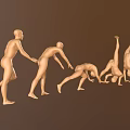 Set Of Golden Human Sculptures In Various Poses From Standing To Handstand