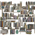 Stylish Bookshelf Display With Decorative Ornament Combination And Assorted Books