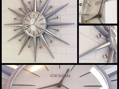 Modern Metallic Star Shaped Wall Clock With Bricks Background And IDESIGN 3d model