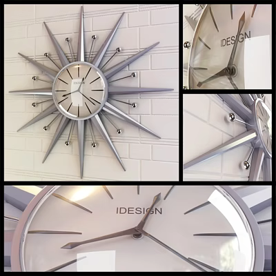Modern Metallic Star Shaped Wall Clock With Bricks Background And IDESIGN 3d model