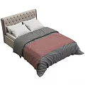 Modern Double Bed With Tufted Upholstered Headboard And Gray Pink Bedding