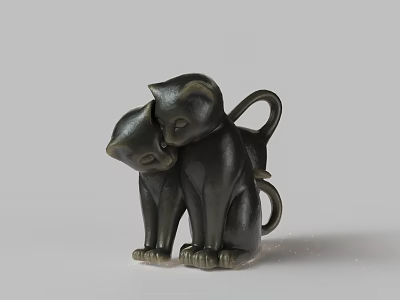 Two Black Cat Sculptures Snuggling Together In Intimate Pose For Home Decor 3d model