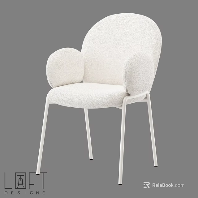 Modern White Upholstered Single Chair With Armrest Metal Legs And Minimalist Design 3d model 
