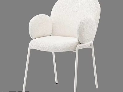 Modern White Upholstered Single Chair With Armrest Metal Legs And Minimalist Design 3d model