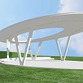 Modern White Circular Roof Pergola With Supporting Columns On Green Lawn