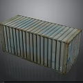 Rusty Metal Shipping Container With Blue White Stripes And Rectangular Structure